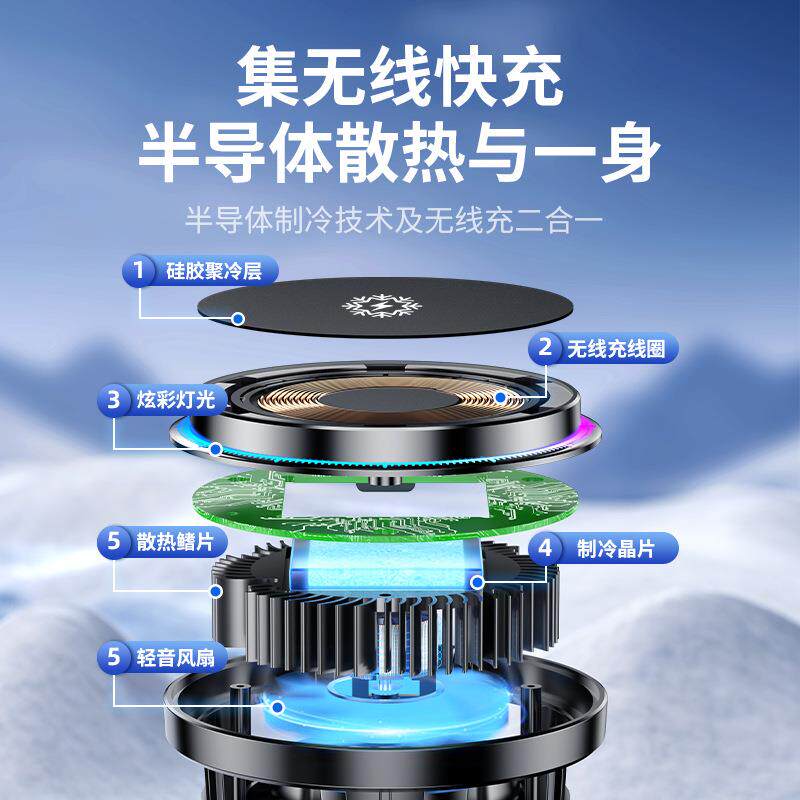 载15W无线快充手机散车热器半导321体制降温磁吸机汽车手充电冷支
