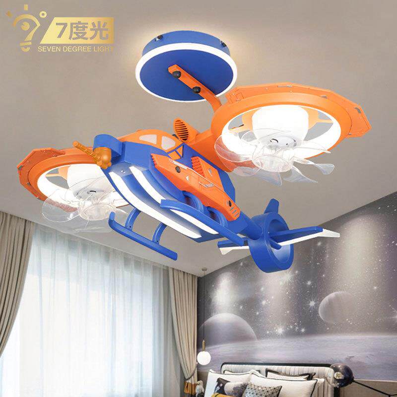 儿童房个性摇头款飞机风扇灯男孩卧室吸顶灯新款儿童灯