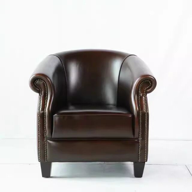 美式皮艺老虎椅新古典复古做旧矮背小户型客厅单人沙发復古梳化