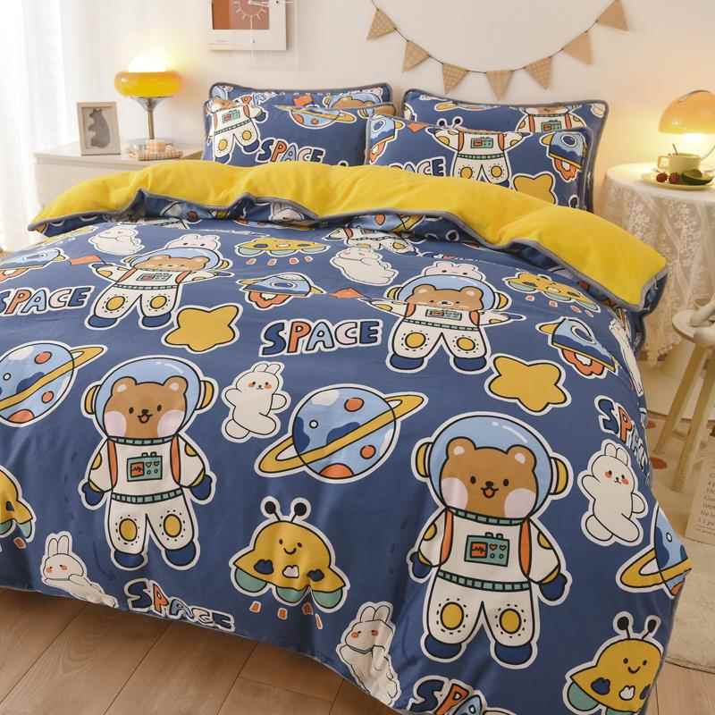 新款牛奶绒四件套季ab被套珊瑚绒单水床晶绒三件冬套面床上用品简