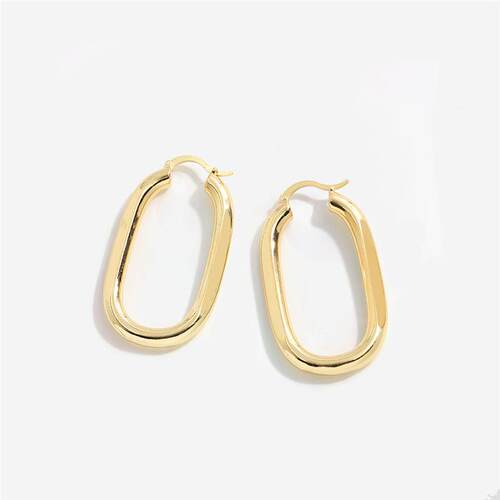 Shaped metal earrings, shiny copper oval earrings, brass