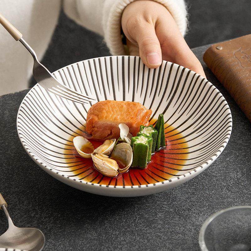 线 线纹陶瓷盘子家用盘子特色饭厅创意餐具西餐盘高级感面 面碗汤,餐饮具,盘,淘宝优惠券,粉丝福利购,淘宝优惠卷