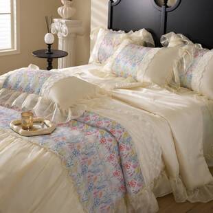 新款 全棉纯棉床上用品 长绒棉汀兰花边小清新被套四件套床单床裙款