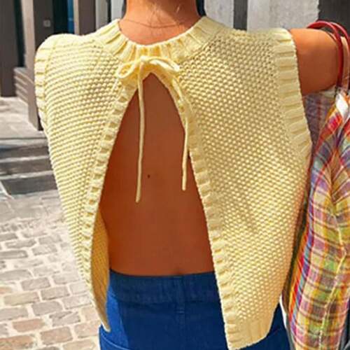 Sweater Vest Womens Ladies Casual Knit Solid Sleeveless