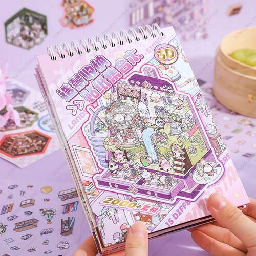 15IN1 3D Landscape Stickers Book 2.5d DIY Cabin Scene Sticke