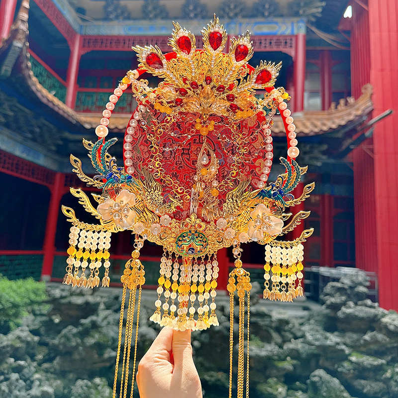 团扇新娘结婚手工高级成品重工喜扇diy材料包中式婚礼出嫁手捧花