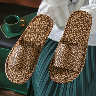 男士 家居夏季 草編家用室內(nèi)防臭居家防滑草席拖鞋 情侶軟底女 涼拖鞋