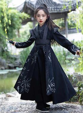 女童黑色汉服男童古装武侠风侠客花木兰服装儿童飞鱼服写真演出服