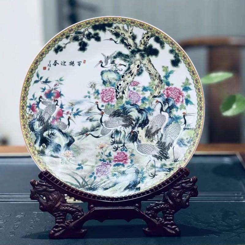 景德镇陶瓷装饰盘江山万里雪景赏盘书房柜台玄关工艺品摆件收藏