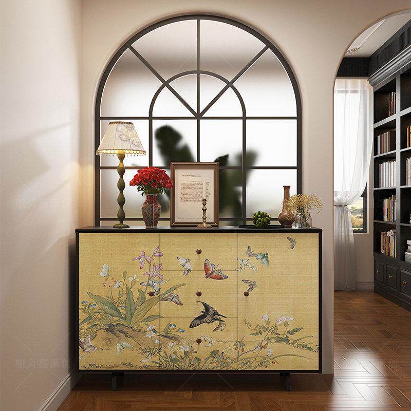 中式覆古蝴蝶图装饰家俱贴纸翻新柜子门贴画 画改造鞋柜收纳柜遮