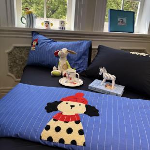 ins卡通毛巾绣花帽子斑点狗夏凉被单双人被芯空调被薄被子四件套