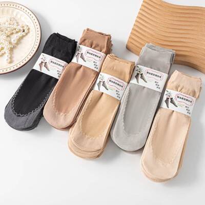 10 Pairs Womens Short Sheer Stockings Non-Slip Cotton Sole
