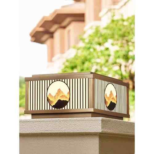 太阳能柱头灯全铜户外防水门柱灯简约别墅花园围墙灯庭院大门口灯