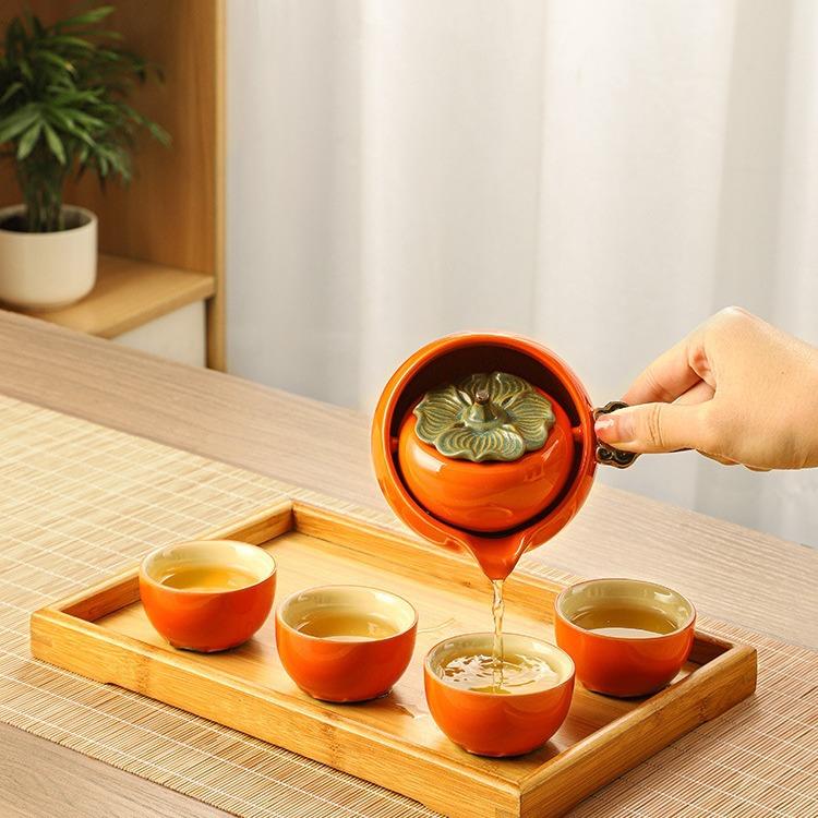 柿子如意旋转逍遥壶茶具懒人泡茶神器陶瓷茶壶侧把煮茶器套装