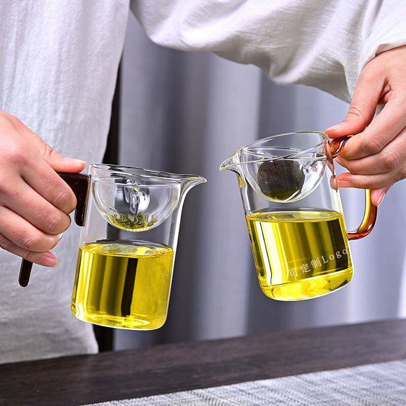逍遥杯茶具小青柑泡茶杯茶水分离杯玻璃杯侧把过滤公道杯木把