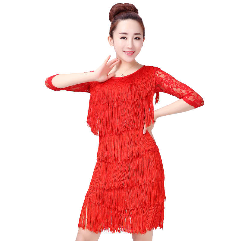 臀女裙拉丁舞练习镂空蕾丝服装上衣衣包成人服拉丁流苏春季梦新款