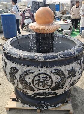 石雕青石鱼缸天然石头水缸造景养鱼池中式庭院门海流水大石缸石槽