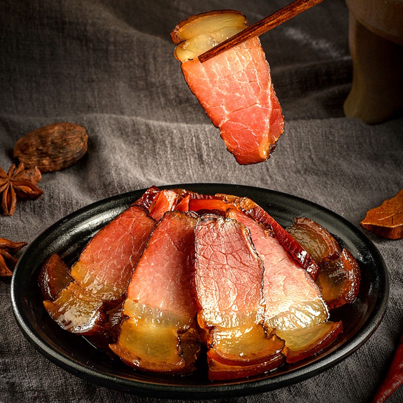 湖南特产农家自制柴火烟熏腊肉500g腊味腌肉咸肉后腿腊肉