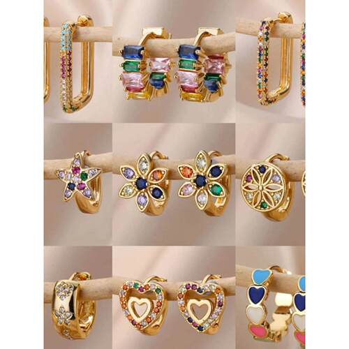 Rainbow Zircon Earrings for Women Zirconia Stainless Steel H