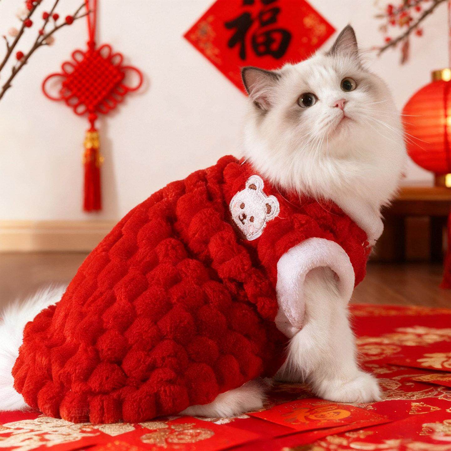 猫咪衣服冬装新春过年加厚保暖加绒宠物布偶德文猫马甲背心防掉毛