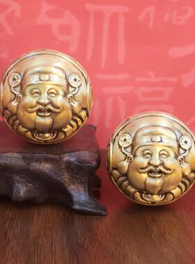 黄铜财神手球黄铜实心招财手球手把件财神手球摆件创意礼品工艺品