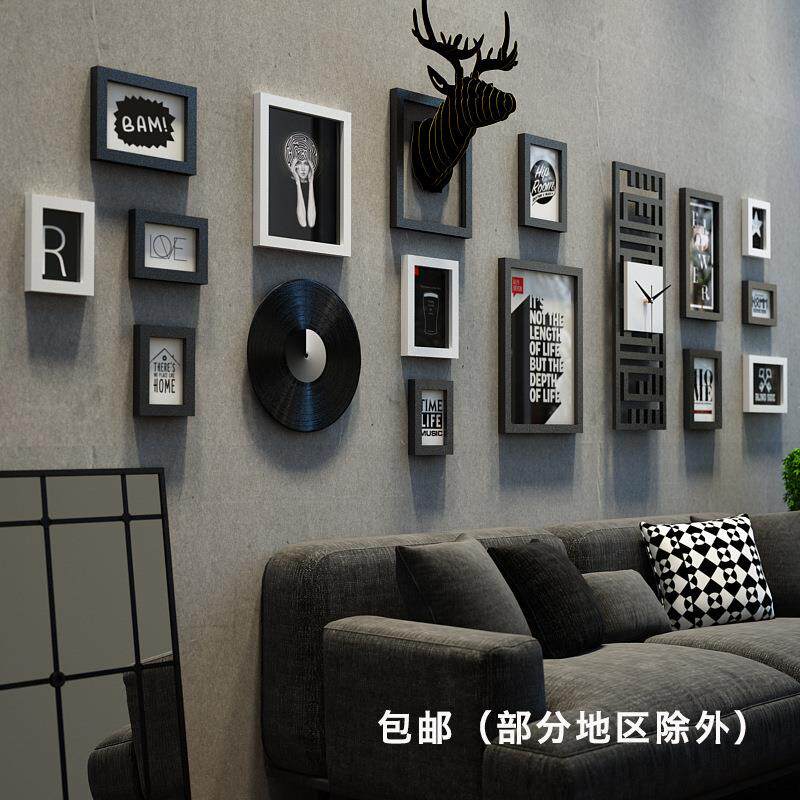 分子_3474_大墙面简约照片墙复古组合相框鹿头装饰画可换相片