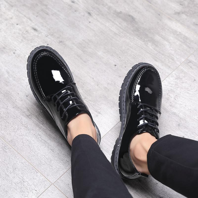 高档夏季鞋男韩版潮流皮百搭正装休闲 男鞋青年伴英伦亮皮郎黑色