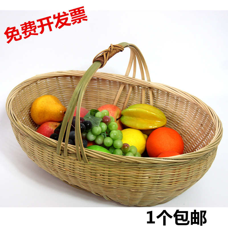竹编竹制品篮子厨房收纳筐鸡蛋编织篮手工提手菜篮子家用购物包邮