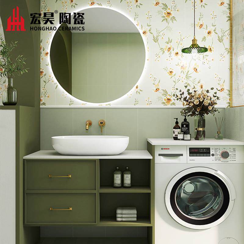 热销法式牛油果绿艺术花砖300x800全瓷拉槽蜂窝六角瓷砖厨房浴室