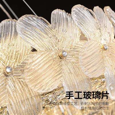全光谱护T-D2150眼晶灯轻奢水灯客吊厅灯法式油风餐厅灯奶创意花