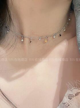 「朦胧月光」星月满圈精致流苏水滴项链女小众锁骨链网红颈链