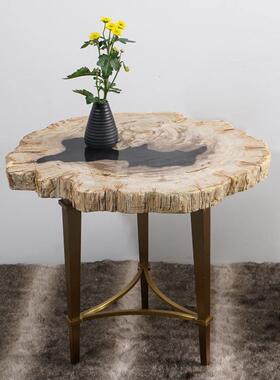 硅化木茶几小桌面设计师家具现代客厅装饰风格小边桌轻奢边几摆件