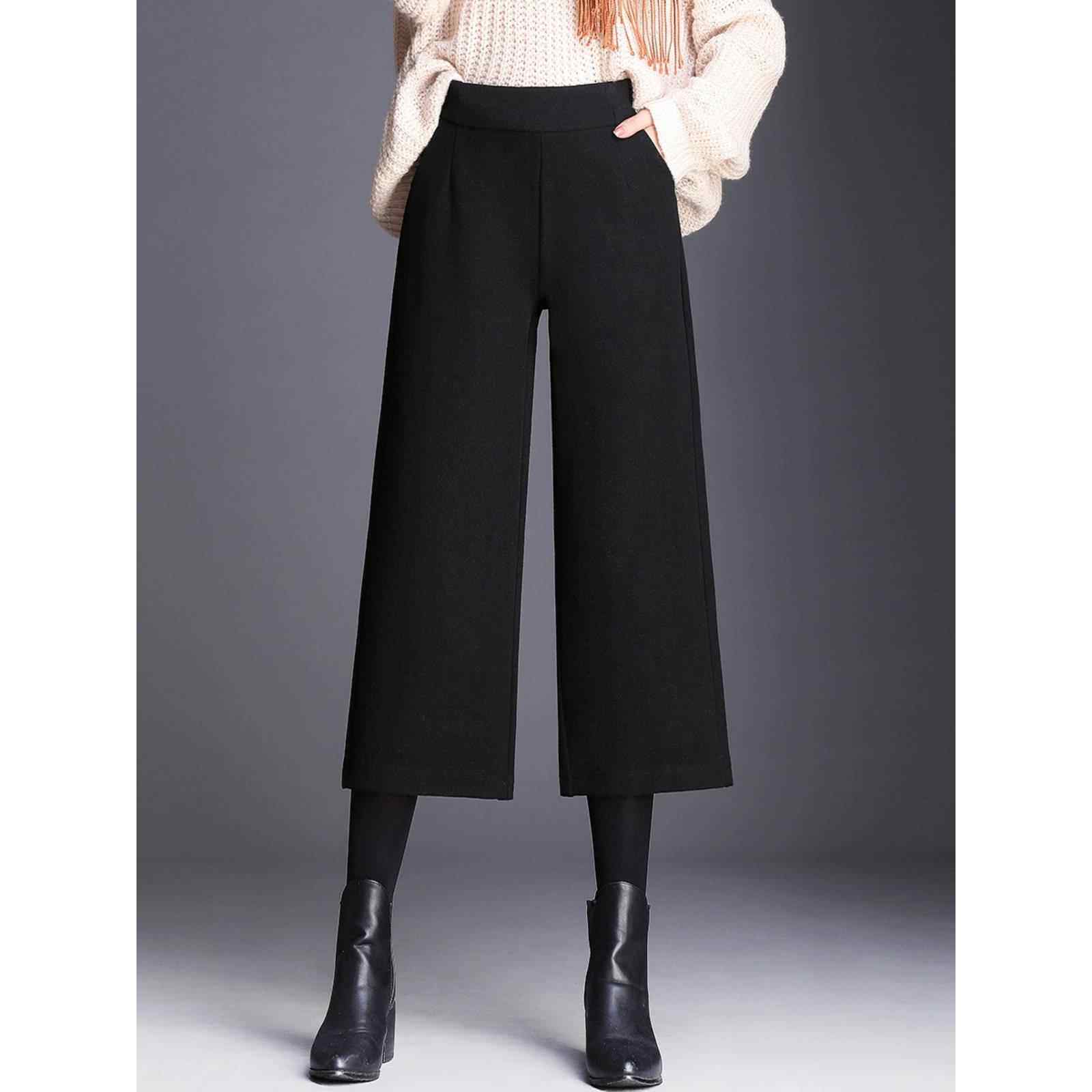 春秋毛呢直筒裤女2025新款大码八分裤七分裤小个子时髦百搭阔腿裤