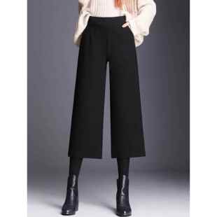 春秋毛呢直筒裤女2025新款大码八分裤七分裤小个子时髦百搭阔腿裤
