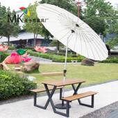 户外连体桌椅组合庭院长凳文旅景区商业场防腐木室外物业桌椅带伞