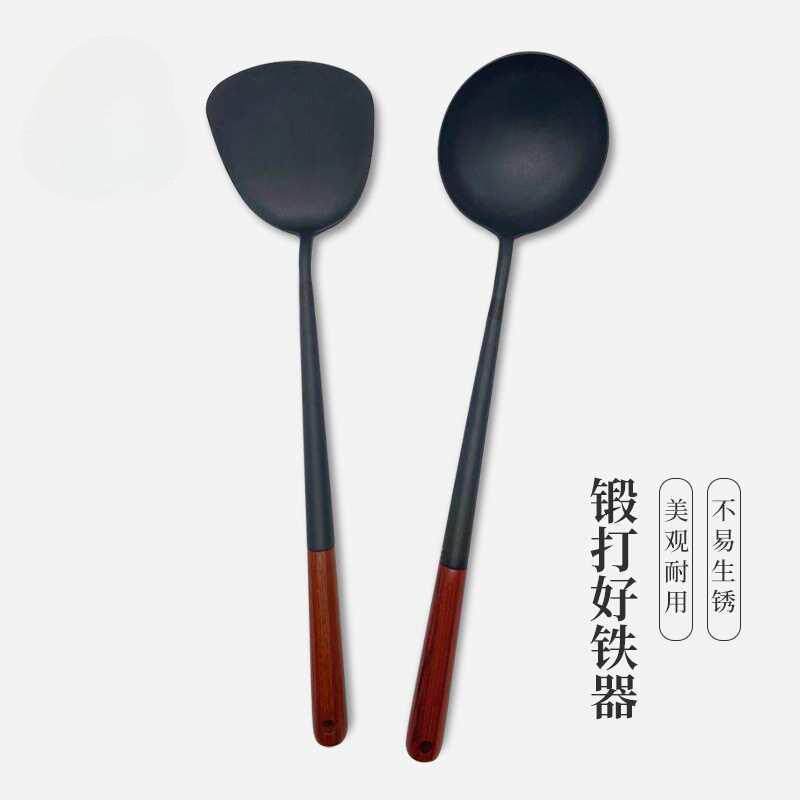 手工锻打加长木柄熟铁锅铲锅勺老式防烫家用厨具加厚炒勺炒菜铲子