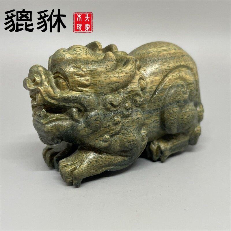 绿檀木雕貔貅摆件文玩手把件招财桌面茶宠上古瑞兽神兽实木工艺品