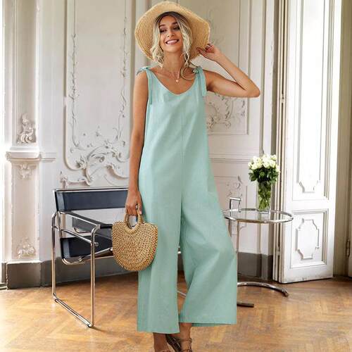 Women's straight leg jumpsuit with straps