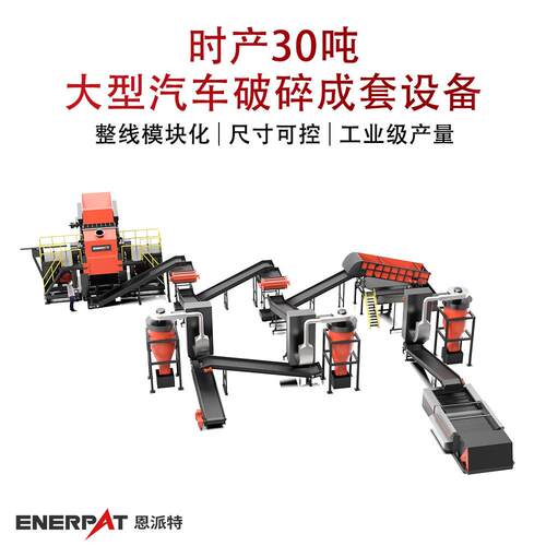 时产30吨大型汽车破碎成套设备工业级产能新能源汽车壳撕碎