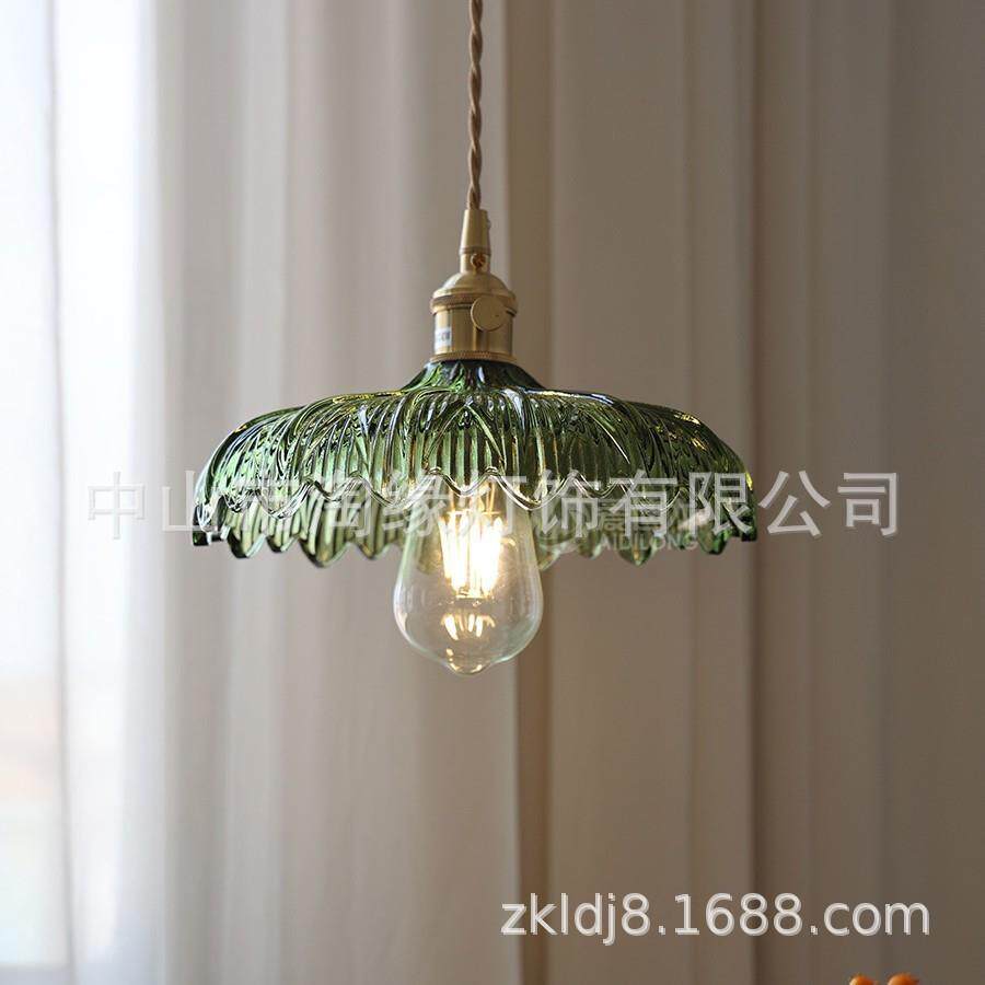 北欧水晶玻璃花朵吊灯 复古黄铜小清新吧台玄关餐吊灯