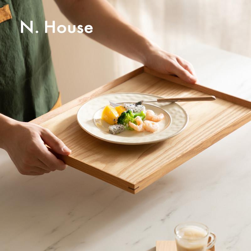 N.House木质餐盘橡木长方形家用放茶具水果商用托盘日式实木ins风