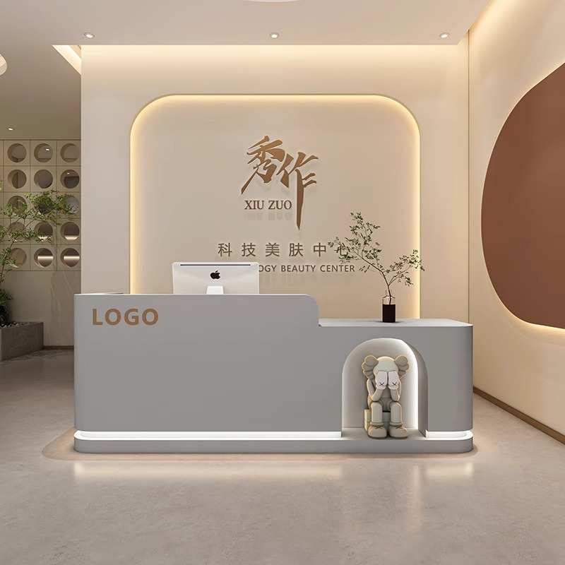 轻奢时尚酒店前台美容院接待台收银台简约现代服装店柜台板木吧台