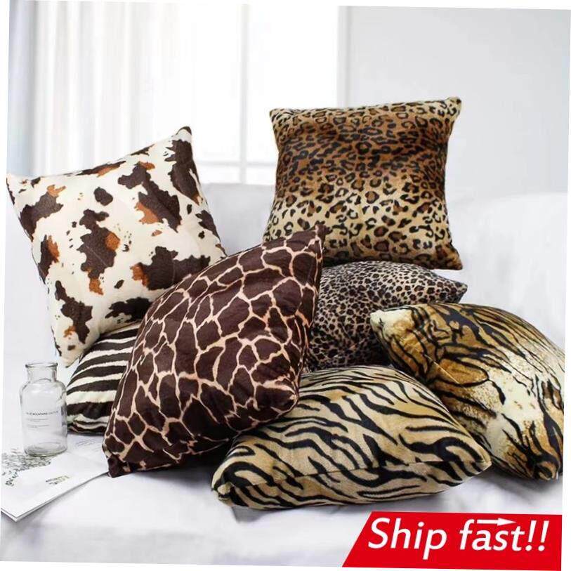 短毛绒豹纹动物纹虎纹家居印花毛绒沙发靠枕套 pillow cover case图片