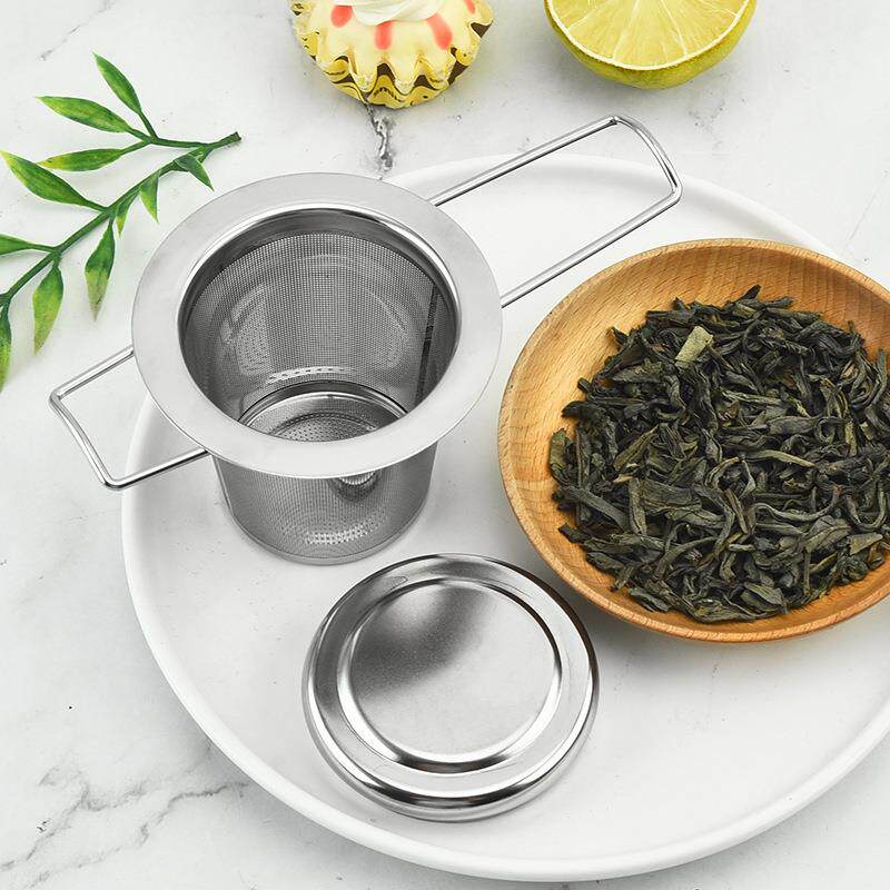 亚马逊304茶隔泡茶器不锈钢茶叶过滤器 茶具配件带盖可折叠茶漏