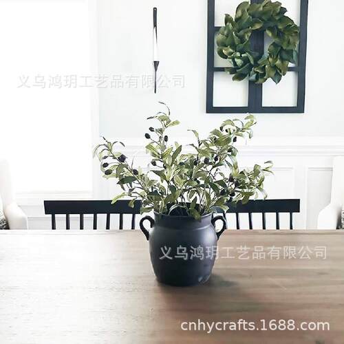 1件装橄榄树枝人造植物绿色茎橄榄叶假水果丝绸植物