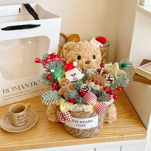 新年礼物抱抱桶小熊麋鹿玩偶花束送女生儿童闺蜜装饰礼品