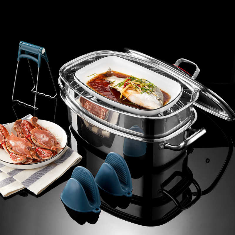 304不锈钢蒸鱼锅蒸鸭锅椭圆蒸鸡蒸鱼大号复底家用加厚蒸锅