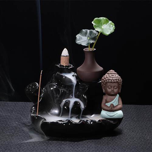 正品轩品茶宠物饰新回流香炉创意陶菩提树荷塘小和尚瓷家居饰宇品