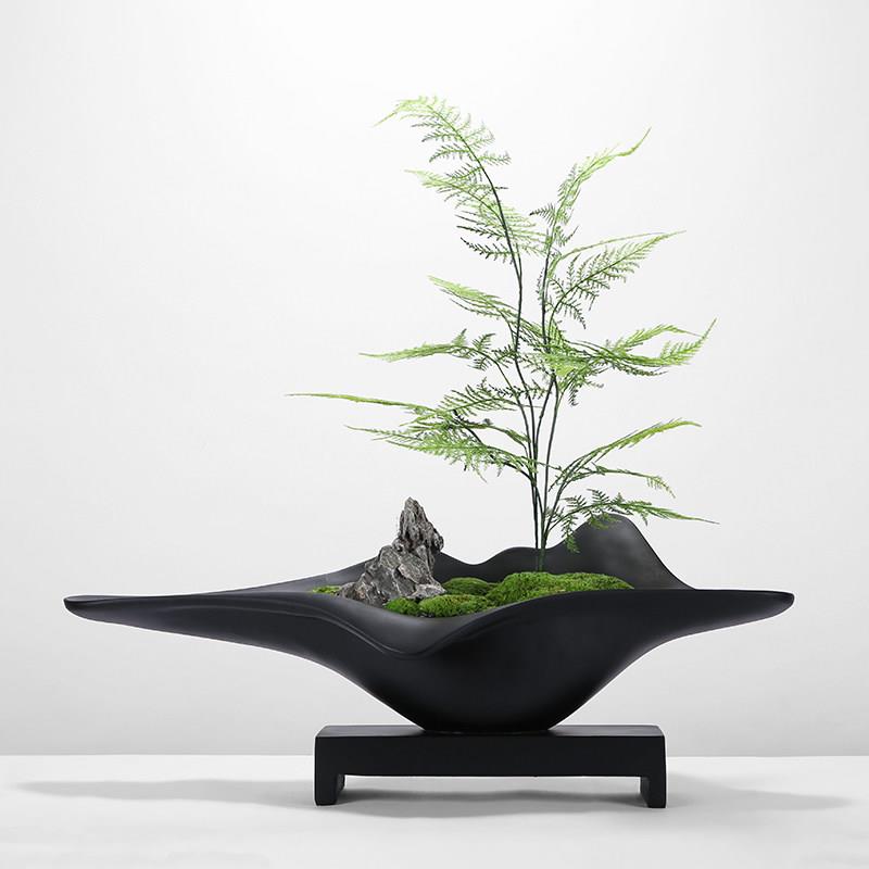 新中式简约永生苔藓绿植盆景样品屋展示中心玄关前台彷真文竹花艺