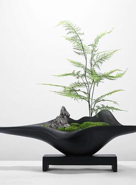 新中式简约永生苔藓绿植盆景样品屋展示中心玄关前台彷真文竹花艺